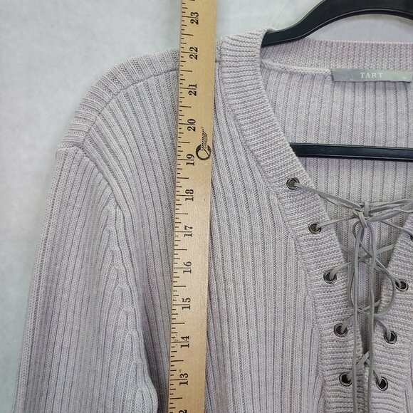 Tart Amity Sweater Women's M Lace Up Front 100% Merino Wool Blush Pink Rib Knit - Picture 8 of 10